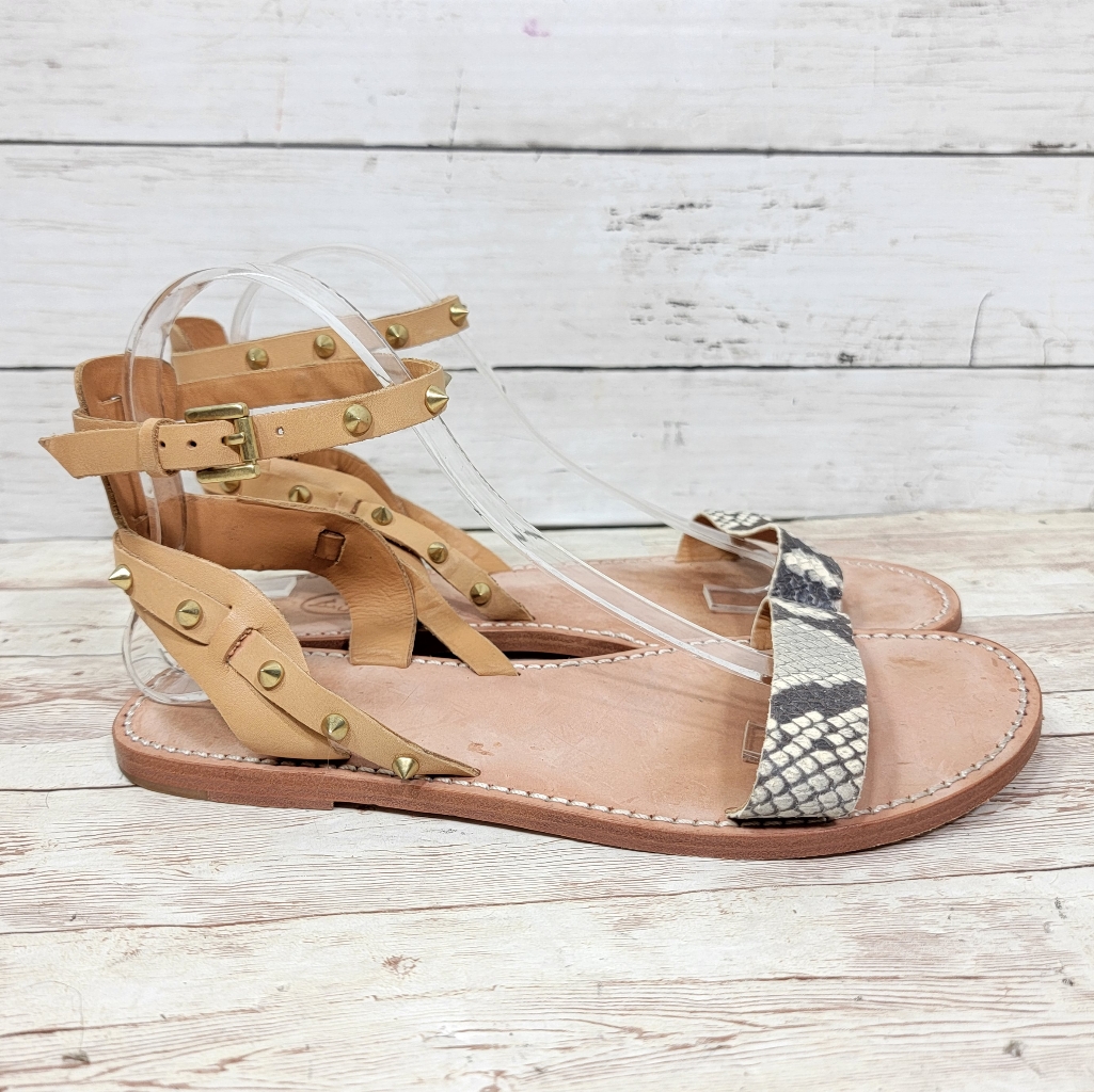 Ash Podium Sandals Nude & Cobra Leather Gold Studs